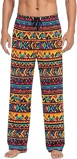 [WOIWB] Men’s Pajama Pants Abstract Ethnic Pattern Lounge Pants with Pockets Drawstring Elastic Band Small
