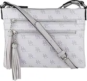 [B BRENTANO] Vegan Multi-Zipper Crossbody Handbag Purse with Tassel Accents
