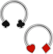[ZS] 2Pcs Stainless Steel Nose Septum Ring, 16G Poker Horseshoe Nose Ring Hinged Segment Ring Cartilage Helix Tragus Rook Daith Earring Hoop for Women Men 8mm 10mm