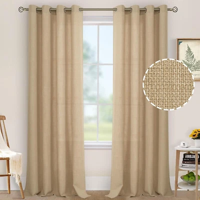 Cortinas de Lino Natural de 84 Pulgadas de Largo Juego de 2 Paneles Con Ojales