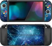 PlayVital ZealProtect Soft Protective Case for Nintendo Switch OLED, Flexible Protector Joycon Grip Cover for Switch OLED with Thumb Grip Caps & ABXY Direction Button Caps - Blue Nebula