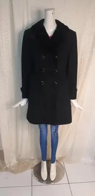 在飛比找Yahoo!奇摩拍賣優惠-Y614 歐德名店O'GIRL 黑色羊毛混紡 氣質大衣外套 