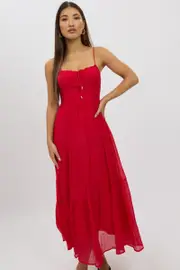 Red Midi Dress Tiered Strappy - Size 16XL, Women's Midi Dress