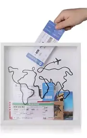 Travel Adventure Archive Shadow Box For Memories, Concert Tickets 8x8, White