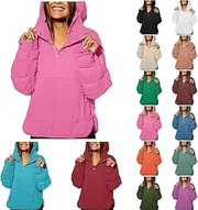 [Generic] Women Pullover Winter Coat Hooded Winter Down Jackets Tops Padded Long Lightweight Warm Jackets