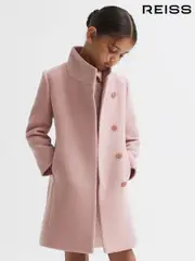 Reiss Pink Kia Junior Wool Blend Funnel Neck Coat (N42265) | $220