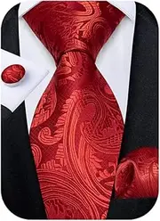 [DiBanGu] Men's Necktie Solid Silk Tie and Pocket Square Wedding Tie Cufflinks Set Formal