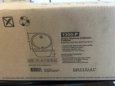 DecoLav 1300-P Stainless Steel Bathroom Sink Basin Drop In/Undermount 19x16x7