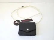 NEW No Boundaries Faux Leather Micro Snap Pearl Chain Strap Bag - Black