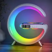 Multifunctional Wireless Charger Alarm Clock Speaker APP Control RGB Night Light Charging Station for Iphone 11 12 13 14 Samsung White