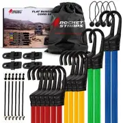 ROCKET STRAPS | (28PC) Flat Bungee Cords with Hooks | Bungee Cord Assortment