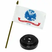 Army White Flag 4"x6" Desk Set Table Stick Black Base Gold Staff