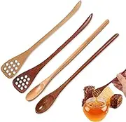 4 Pack Wood Honey Dipper Sticks Spoon,Wooden Spoons Comb Sticks for Honey Tea Coffee,Reusable Wooden Honey Mixing Stirrers Wand Syrup Dippers for Honey Jar Dispense Drizzle Honey Wedding Party