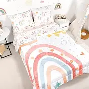 CARUILI Twin Size Toddler Bedding Set for Girls- 5 Piece Rainbow Toddler Girl Bedding, Super Soft & Lightweight Toddler Comforter Set Includes Comforter, Flat Sheet, Fitted Sheet, Pillowcase (Pink)