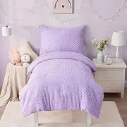 4 Piece Boho Toddler Bedding Sets for Girls Lavender Purple Crib Bed Sheets Set Soft Jacquard Tufted Geometric Baby Comforter Set Bed in a Bag | Include Comforter, Flat Sheet, Fitted Sheet, Pillowcase