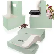 2 Cup Drink Carrier with Handle, 32 Pcs Green Cardboard Cup Holders, Disposab...