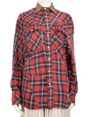 Red Leopard Print Collar Plaid Shirt