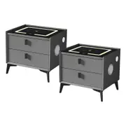 Oikiture Set of 2 Smart Bedside Tables Grey