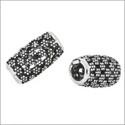 2 Antique Sterling Silver Filigree Tube Barrel Leather Cord Spacer Beads #97163