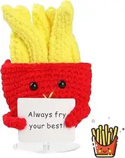 Positive French Fries,GeeRic Mini Funny Positive Doll+Base Knitted Ornaments Doll Handmade Decoration Positive Card Inspirational Potato Gifts Creative for Christmas New Year Souvenirs Party Decor