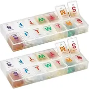 Large Weekly - (2 Pack) AM PM Pill Box - XL 7 Day 2 Times A Day and Daily Pill Organizer Case for Medication, Pills, Supplements with Braille, Bright, Easy to Read