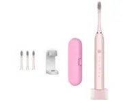 New Ultrasonic Electric Toothbrush Rechargeable USB with Base 6 Mode Sonic Toothbrush IPX7Waterproof Travel Box Holder - Pink