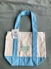 Trader Joe's Pastel Mini Canvas Tote Bag 2025 New with Tags Blue