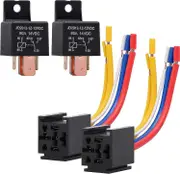 2 Pack Car Relay 12v 80 Apm 5 Pin, Changeover Relay With Socket Holder For Truck, Motor, Heavy Duty On/off Normally Open Spdt Relay Socket Plug 5 Wire