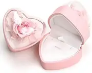 [Hsiwto] Preserved Flower Rose Pendant Box, Heart Shape Velvet Jewelry Box for Valentine's Day Mother's Day Wedding Anniversary Birthday Gift, Pink