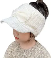 [KorhLeoh] Ponytail Beanies for Kids - Empty top Knit Warm Wool Winter Hat with Bow for Girls