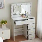 Vanity Desk with Mirror and LED Lights Makeup Table w/ 5 Drawers Dressing Table