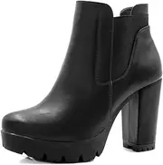 [Allegra K] Women's Chunky High Heel Platform Zipper Chelsea Boots