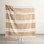 Renee Taylor Modena Stripe Stone Washed Yarn-Dyed Tan Throw