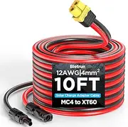 10FT MC4 to XT60 Solar Charge Adapter Extension Cable, 12AWG/4mm² Oxygen-Free Pure Copper Solar Connector MC4 to XT60 Wire, for Solar Panel to LiFePO4 Battery, Power Station, Solar Generator, RV