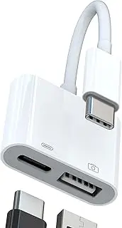 USB C to USB Adapter (2 in 1) for iPad OTG 3.0 Type C Charger Cable for iPhone 16 15 Pro Max for Apple MacBook Tablet Compatible with Samsung S25 S24 Converter Card Reader Digital Camera Mouse