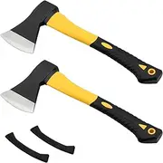 KOHAND 2 Pack 15 Inch Chopping Axe, Camping Axe with Rubber Cover, Forged Carbon Steel Heat Treated Blade and Fiberglass Shock Reduction Handle, Outdoor Camping Hatchet for Wood Splitting and Kindling