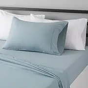 Amazon Basics Lightweight Super Soft Easy Care Microfiber Bed Sheet Set with 36-cm Deep Pockets - Single, Spa Blue