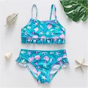 [LANREN] 2~16Year Girls Swimsuit Kids Swimwear Cute Print Kids Bikini Sets Ruffle Style Children Swimwear Kids Beach Wear (Color : 1100 Shell, Size : 14 16Years)