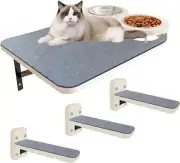 Cat Hammock Cat Wall Shelves with 3 Steps and 2 Cat Food Shelf, Wall Mounted Cat