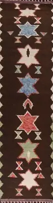 Geometric Tribal Moroccan Berber Oriental Runner Rug Plush Wool Handmade 3'x13'