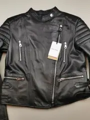 PAUL SMITH Mainline Womens Size 46 UK 14 Leather Biker Jacket NWT Lambskin Black