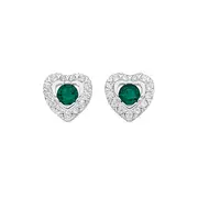 Silver Green Heart Studs in Green