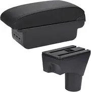 Shuogoufeng Store Compatible With Sunny Armrest Box Compatible With March Compatible With Micra K13 Car Armrest Arm Storage Box Retrofit Parts Car Accessories 2010-2022(B2 Black line 3USB)