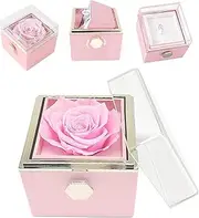 muchly Rose Ring Box，Proposal ring box rotates 360 degrees. Square Velvet Jewelry Box for Proposal Ring, Ceremony, Wedding or Special Occasions (pink)