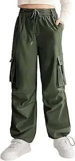 [Ninobebe] Girls Cargo Jogger Pants Parachute Pants with Elastic Waist and Pockets Cargo Trousers for Teens Girls 7-14 Years