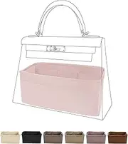 [DGAZ] Purse Bag Organizer Insert, Silk, Luxury Handbag Tote in Bag Shapers, Fits Kelly mini I/mini II /20/25/28/32/35/40 Bags (Pink, KL25)