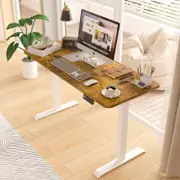 Advwin Office Electric Standing Desk Height Adjustable with 140x60cm Walnut Board White Frame