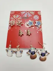 Kohl's Women's Christmas Earrings 5 Pair Snowflakes Snowman Angels Trees New