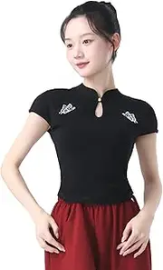 [Angcoco] Women's Mandarin Collar Embroideried Cap Sleeve Top