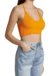 Rag & Bone Women’s Soleil Ribbed Knit Bra Crop Top XL Golden Yellow T Back